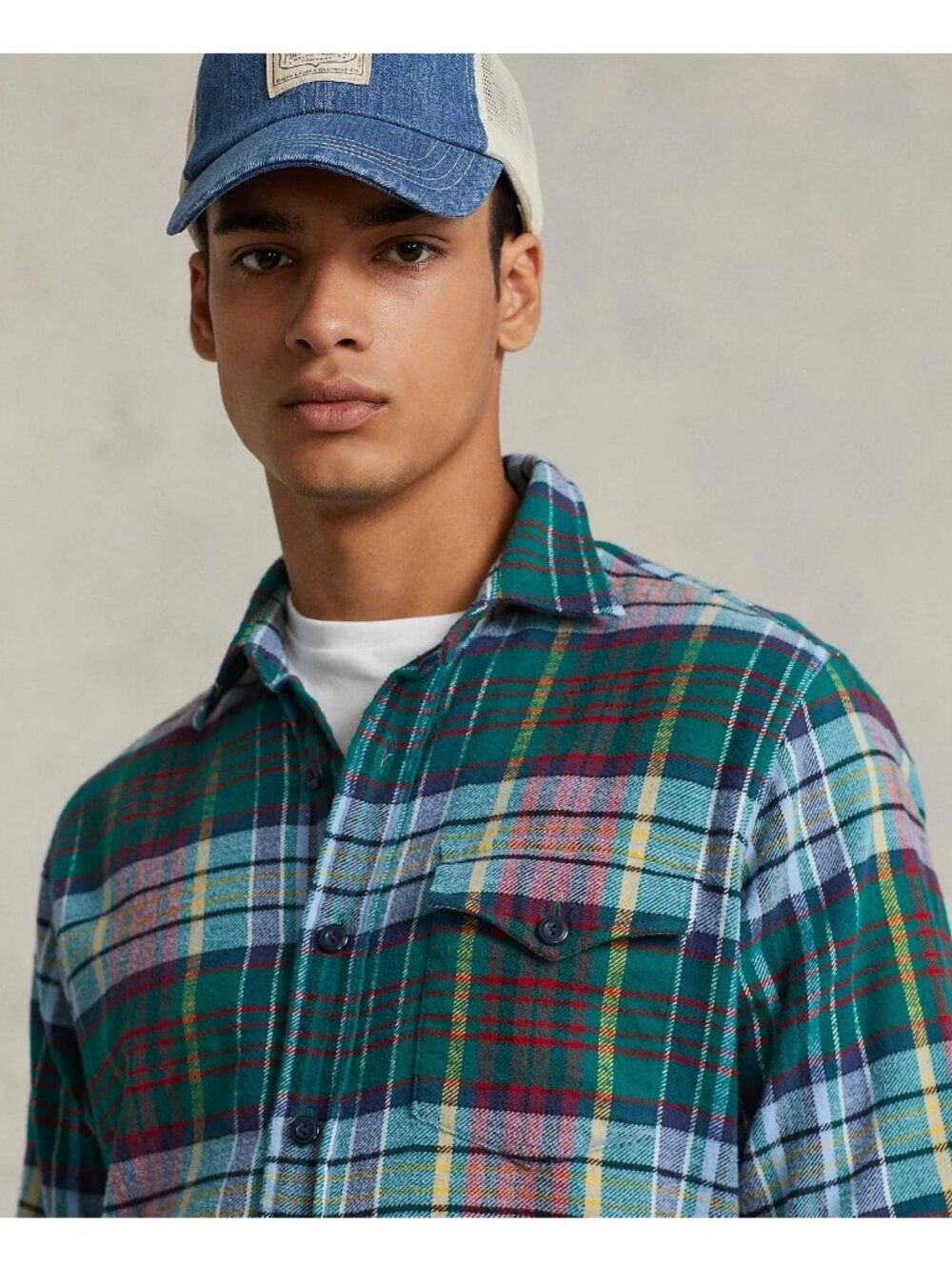 Men's Classic-Fit Multicolor Plaid Brushed Flannel Shirt - X-Large, Green Multi - Picture 5 of 6